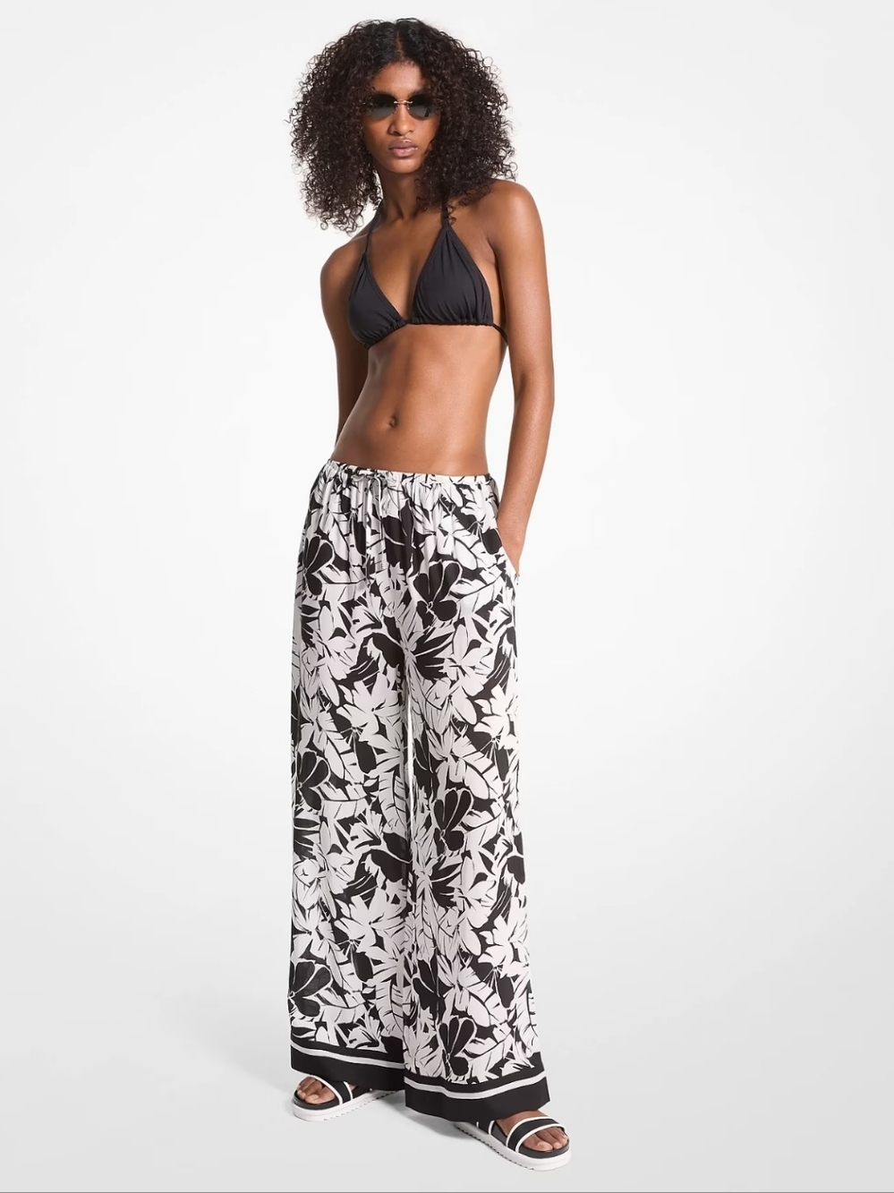MICHAEL Michael Kors Palm Print Woven Wide-Leg Pants Size M